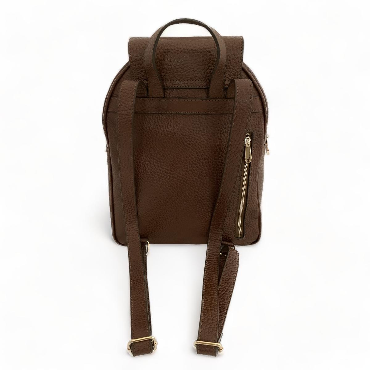 Brown leather backpack — rear view with adjustable shoulder straps