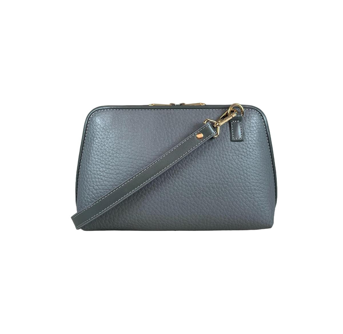 Gray crossbody bag showing detachable adjustable shoulder strap