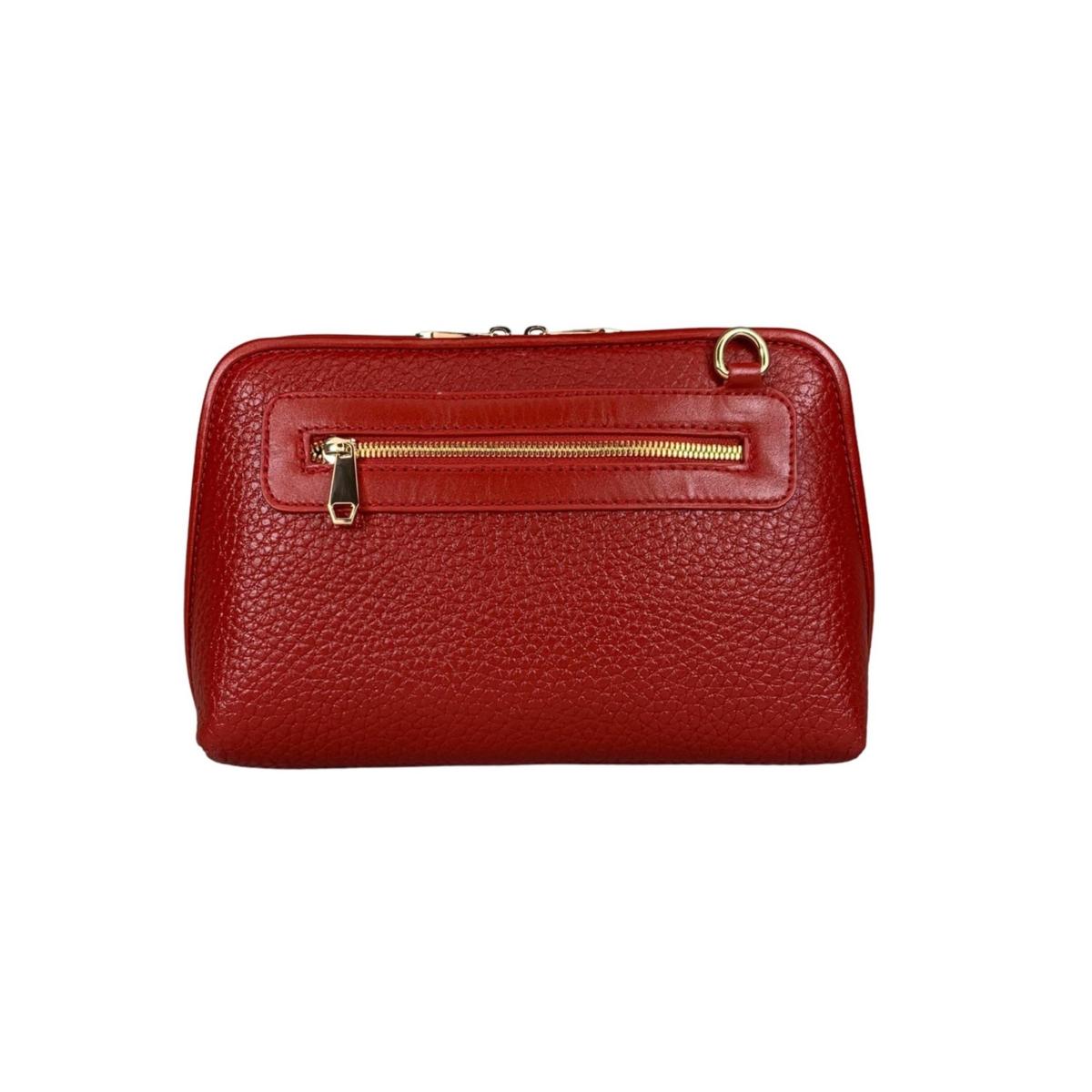Premium red leather crossbody clutch bag showing craftsmanship details