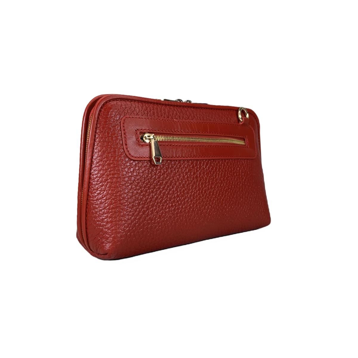 Elegant red leather clutch bag styled for evening occasions
