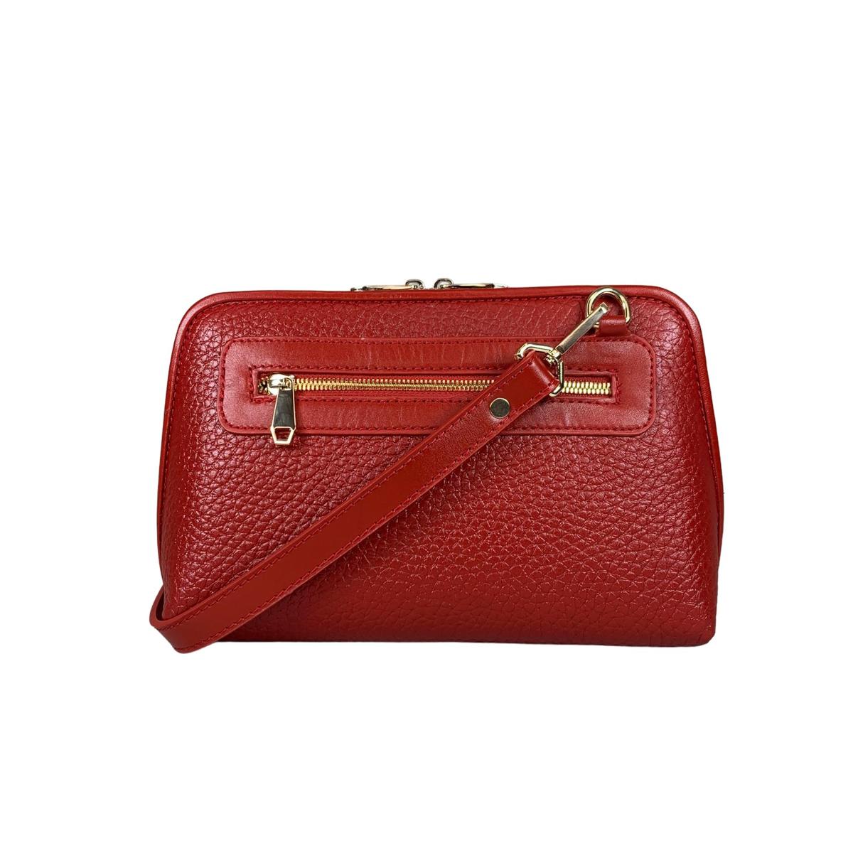 Premium red leather crossbody bag lifestyle shot
