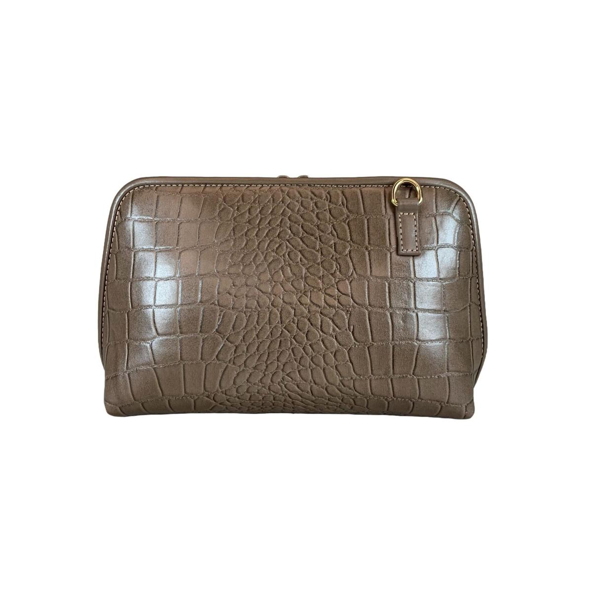 LeatherLuxe - Khaki Leather Clutch Bag Shoulder Bag; Crocodile Style; Crossbody Genuine leather Designer Premium leather bag for women leather hobo tote messenger bag Leather Accessories Leather Shop Leather Goods