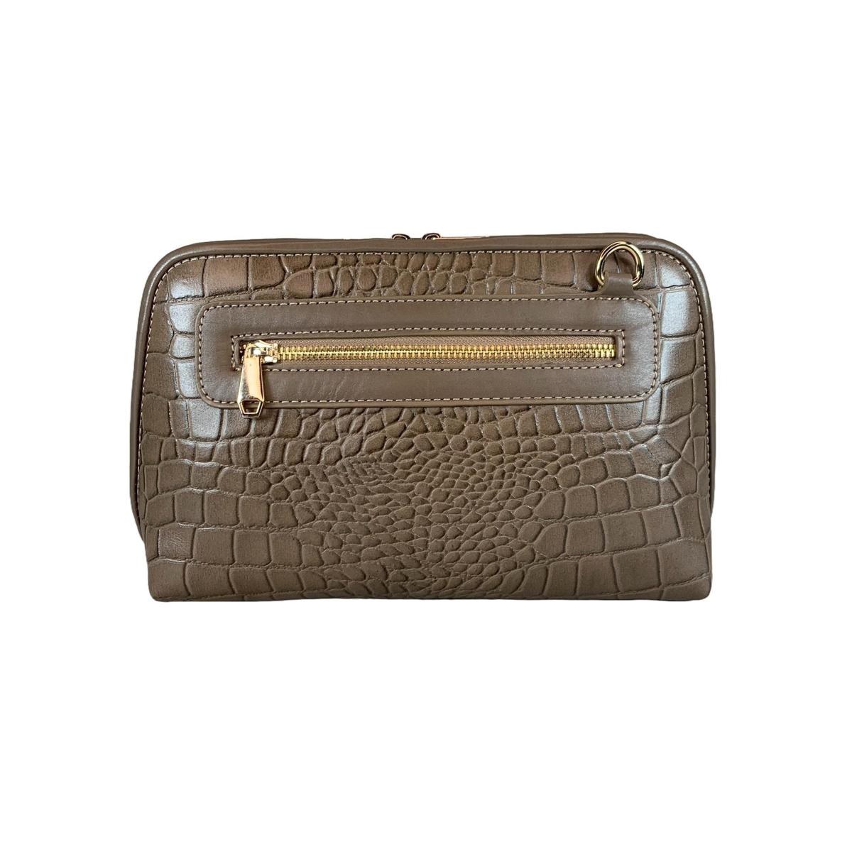 LeatherLuxe - Khaki Leather Clutch Bag Shoulder Bag; Crocodile Style; Crossbody Genuine leather Designer Premium leather bag for women leather hobo tote messenger bag Leather Accessories Leather Shop Leather Goods