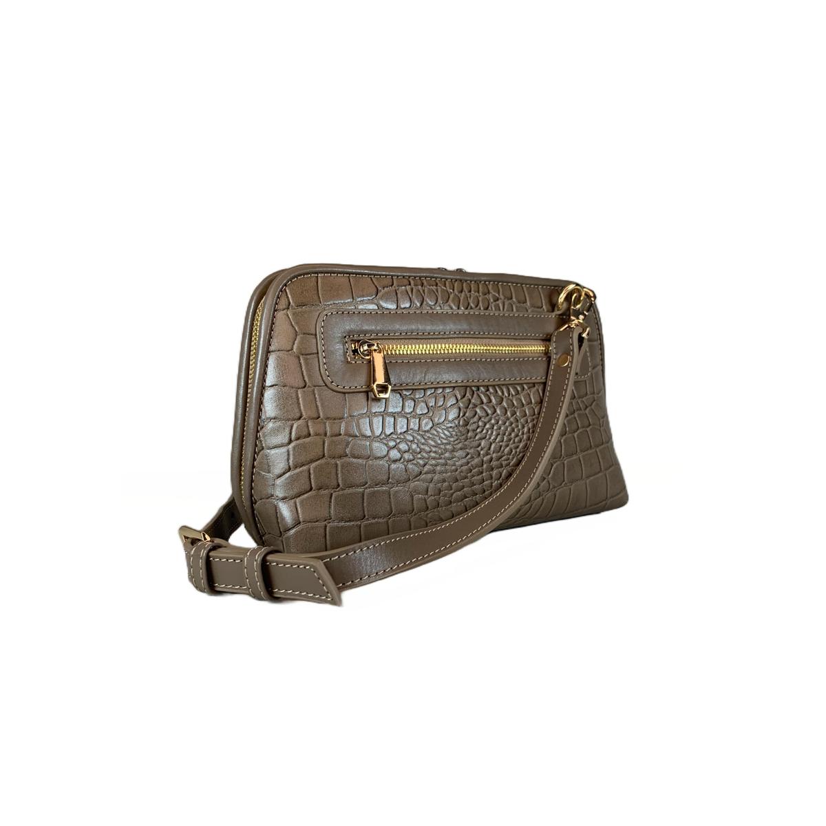 LeatherLuxe - Khaki Leather Clutch Bag Shoulder Bag; Crocodile Style; Crossbody Genuine leather Designer Premium leather bag for women leather hobo tote messenger bag Leather Accessories Leather Shop Leather Goods