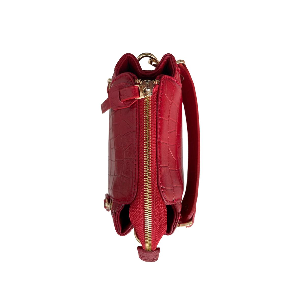 LeatherLuxe - Red Leather Handbag Shoulder Bag for Women; Crocodile Style Genuine leather Designer Premium leather bag for women leather hobo tote messenger bag Leather Accessories Leather Shop Leather Goods