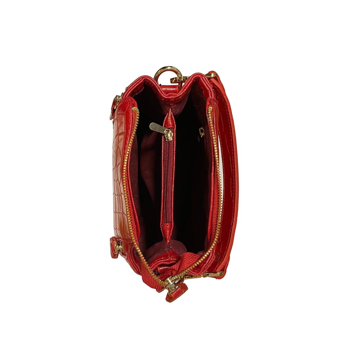 LeatherLuxe - Red Leather Handbag Shoulder Bag for Women; Crocodile Style Genuine leather Designer Premium leather bag for women leather hobo tote messenger bag Leather Accessories Leather Shop Leather Goods
