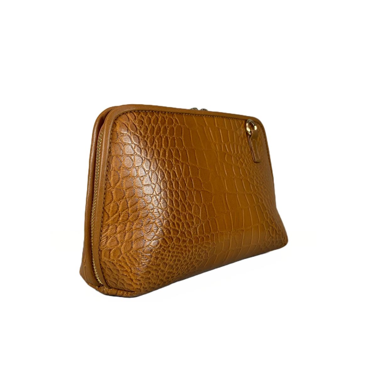 LeatherLuxe - Light Brown Leather Clutch Bag Shoulder Bag; Crocodile Style; Crossbody Genuine leather Designer Premium leather bag for women leather hobo tote messenger bag Leather Accessories Leather Shop Leather Goods