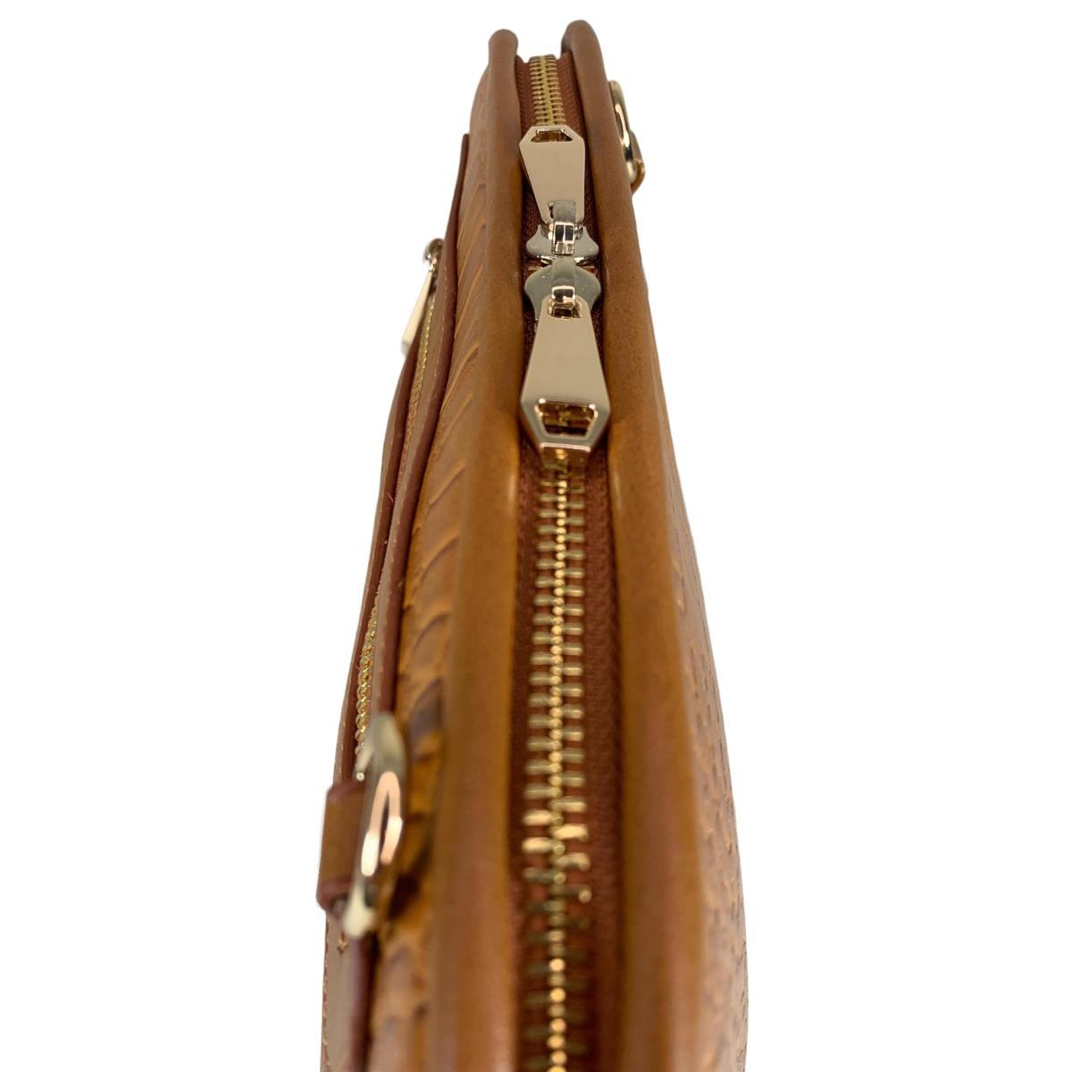 LeatherLuxe - Light Brown Leather Clutch Bag Shoulder Bag; Crocodile Style; Crossbody Genuine leather Designer Premium leather bag for women leather hobo tote messenger bag Leather Accessories Leather Shop Leather Goods