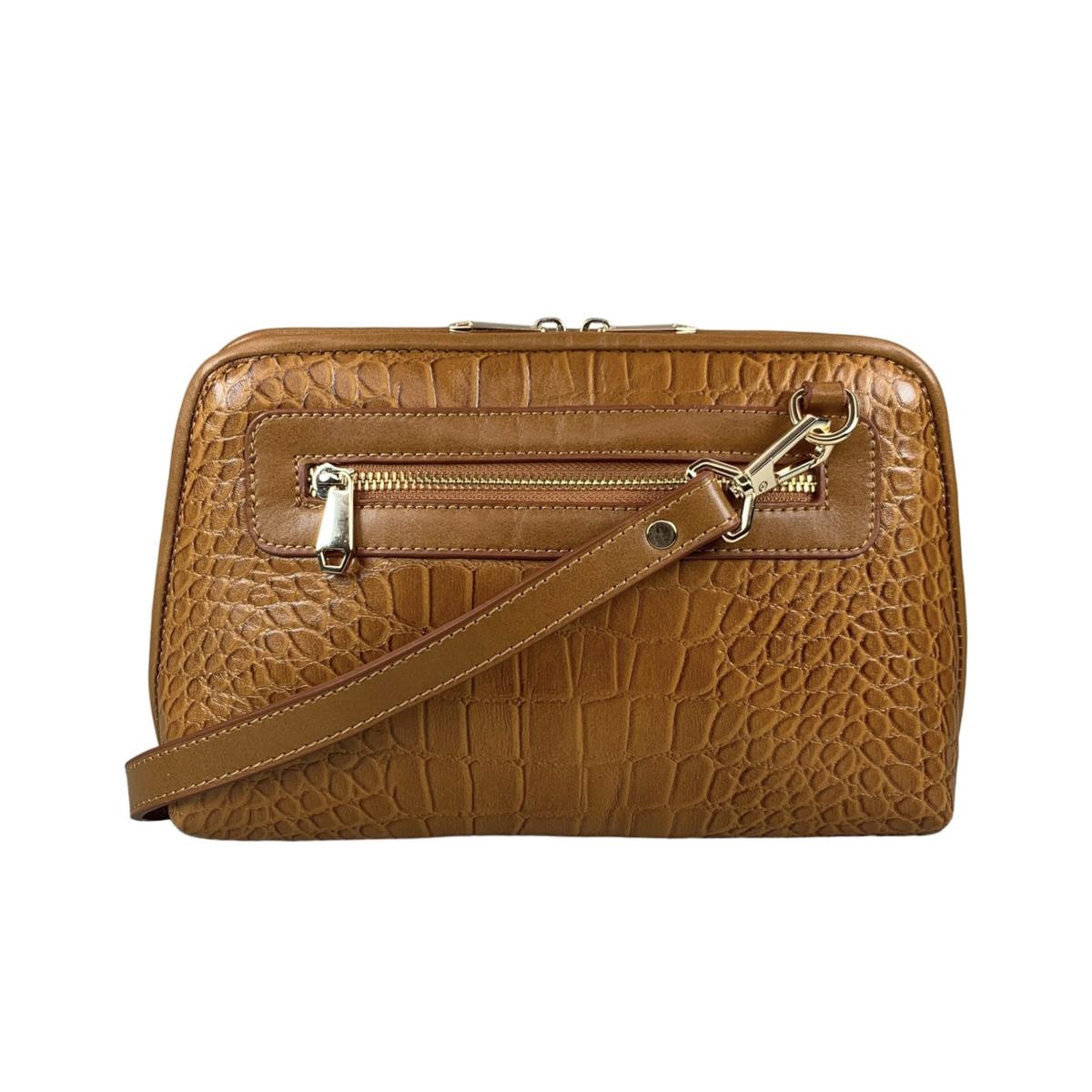LeatherLuxe - Light Brown Leather Clutch Bag Shoulder Bag; Crocodile Style; Crossbody Genuine leather Designer Premium leather bag for women leather hobo tote messenger bag Leather Accessories Leather Shop Leather Goods