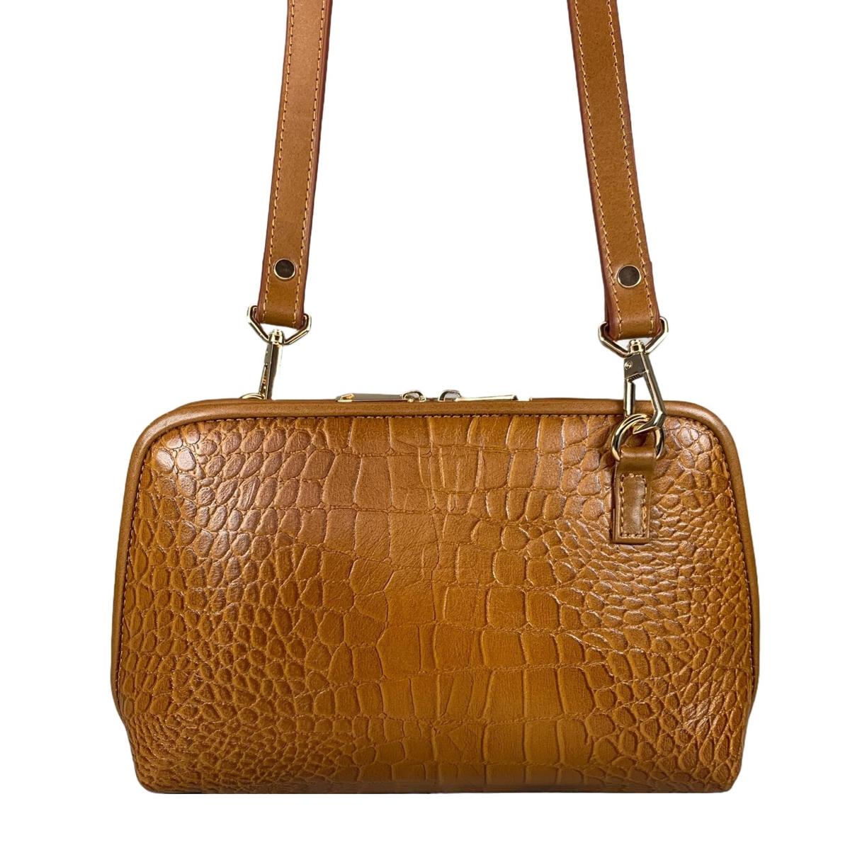 LeatherLuxe - Light Brown Leather Clutch Bag Shoulder Bag; Crocodile Style; Crossbody Genuine leather Designer Premium leather bag for women leather hobo tote messenger bag Leather Accessories Leather Shop Leather Goods