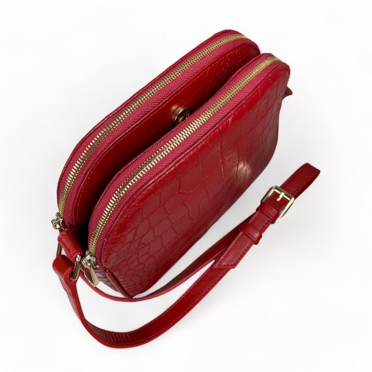 LeatherLuxe - Red Leather Women's Shoulder Bag; Crossbody; Crocodile Style Genuine leather Designer Premium leather bag for women leather hobo tote messenger bag Leather Accessories Leather Shop Leather Goods