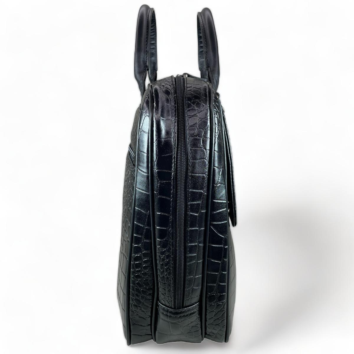 LeatherLuxe - Black Crocodile Style Leather Unisex Bag: Laptop Bag Genuine leather Designer Premium leather bag for women leather hobo tote messenger bag Leather Accessories Leather Shop Leather Goods