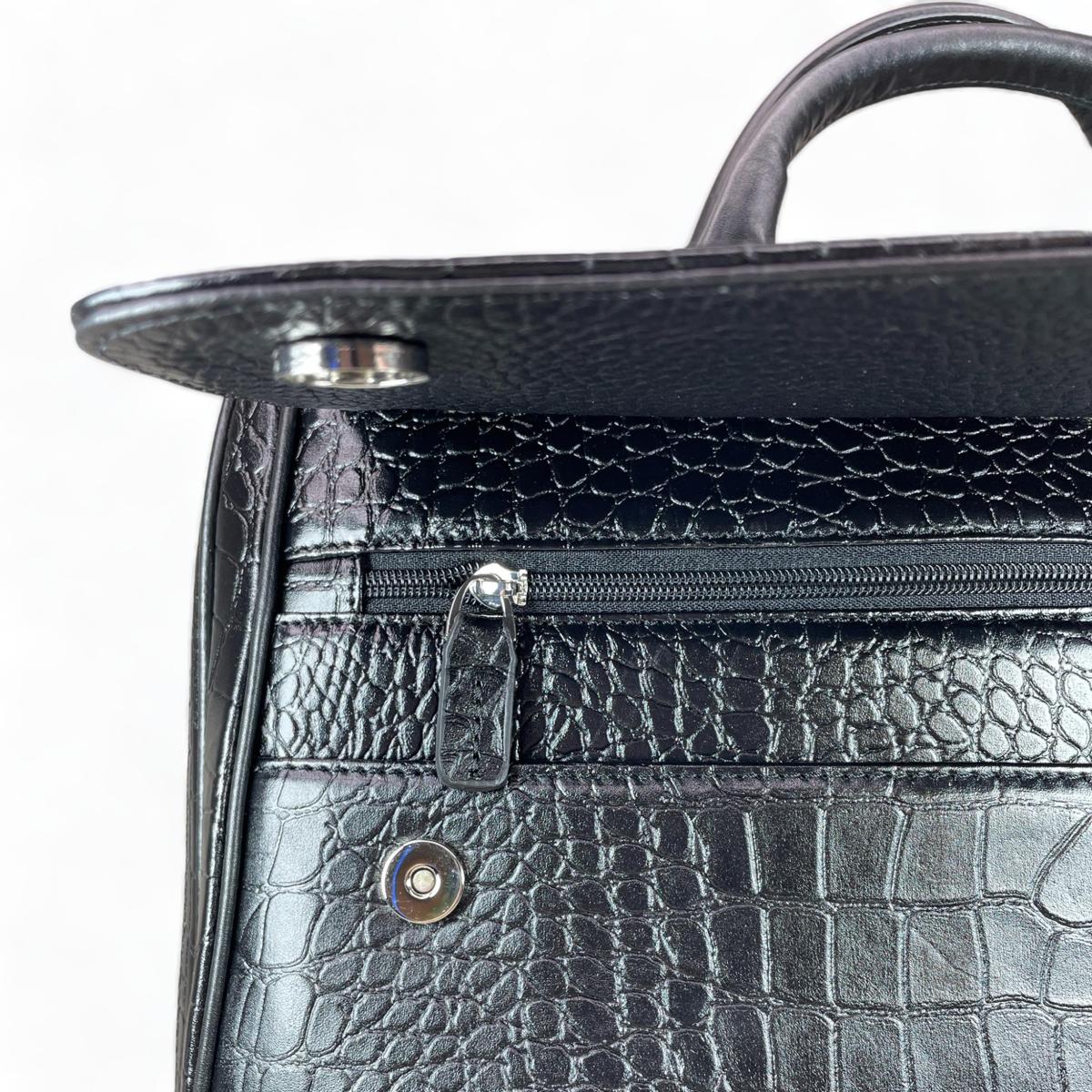 LeatherLuxe - Black Crocodile Style Leather Unisex Bag: Laptop Bag Genuine leather Designer Premium leather bag for women leather hobo tote messenger bag Leather Accessories Leather Shop Leather Goods