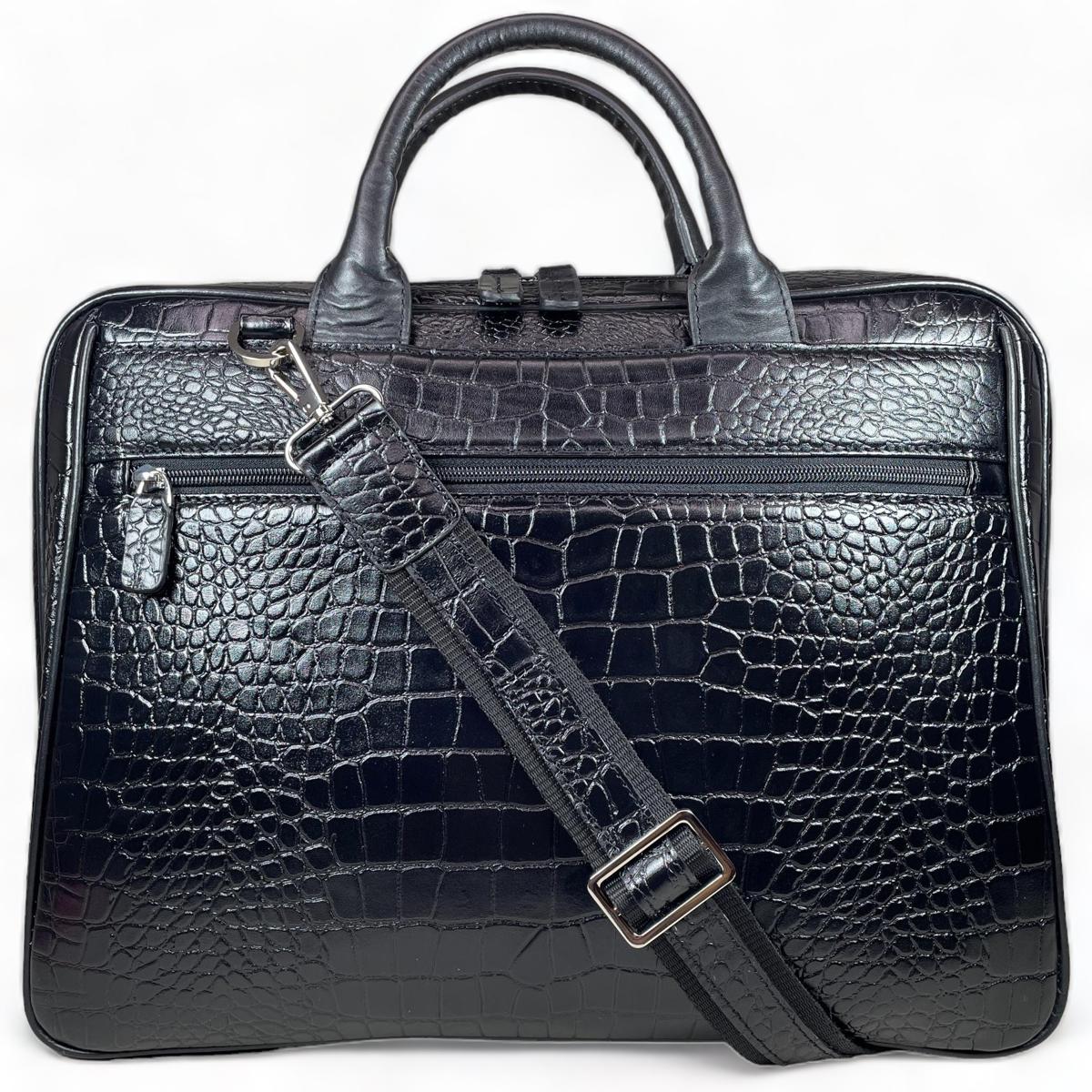 LeatherLuxe - Black Crocodile Style Leather Unisex Bag: Laptop Bag Genuine leather Designer Premium leather bag for women leather hobo tote messenger bag Leather Accessories Leather Shop Leather Goods