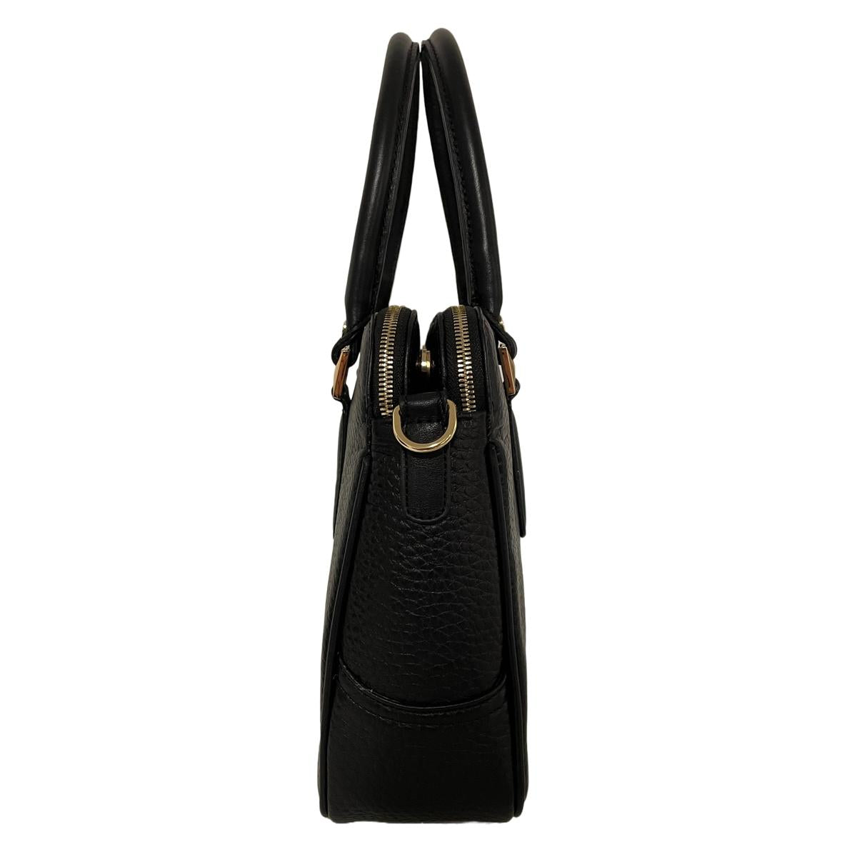 Side profile showing structured shape and reinforced base, black office bag