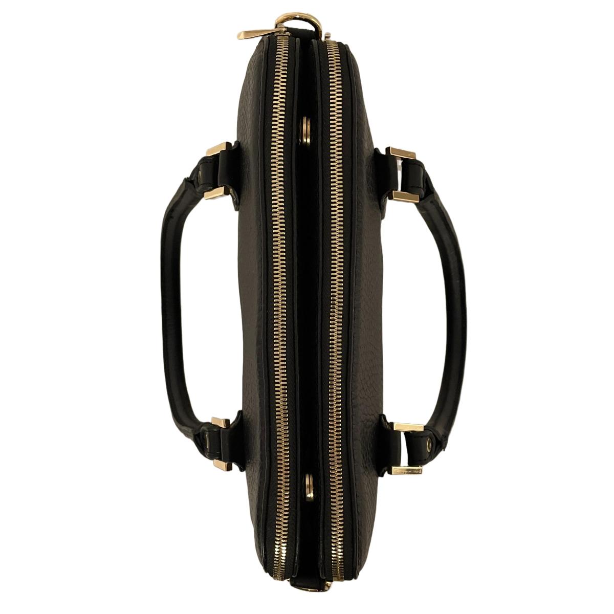 Top zip closure and sturdy handles, close-up, black office bag