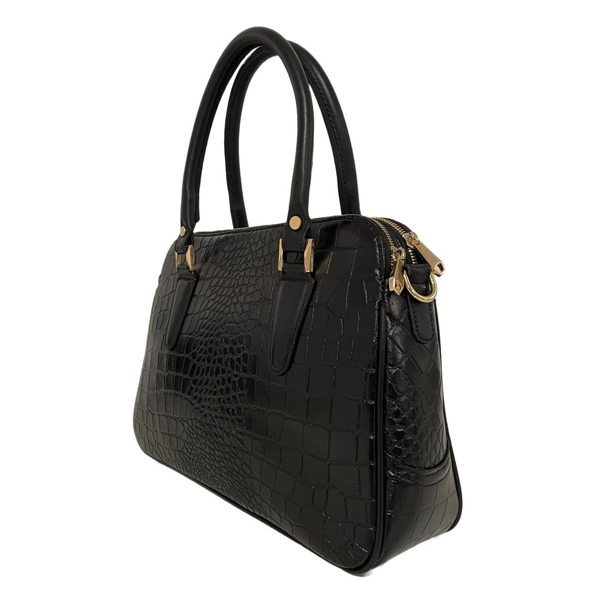 LeatherLuxe - Black Leather Office Bag: Functional Shoulder Bag; Crocodile Style Genuine leather Designer Premium leather bag for women leather hobo tote messenger bag Leather Accessories Leather Shop Leather Goods