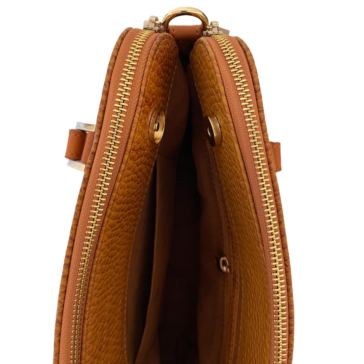 Light brown leather office bag styled view showing professional appearance