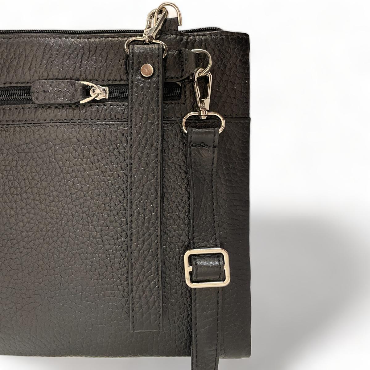 LeatherLuxe - Black Leather Wristlet; Large Size; Shoulder Bag; Unisex Genuine leather Designer Premium leather bag for women leather hobo tote messenger bag Leather Accessories Leather Shop Leather Goods