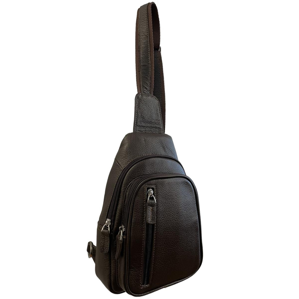 LeatherLuxe - Brown Leather Unisex Sling Bag Shoulder