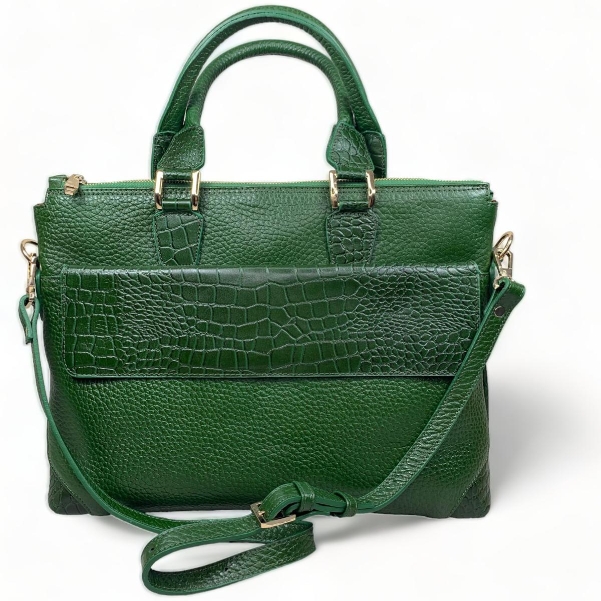 LeatherLuxe - Green Leather Unisex Bag; Laptop Bag; Large Bag Genuine leather Designer Premium leather bag for women leather hobo tote messenger bag Leather Accessories Leather Shop Leather Goods
