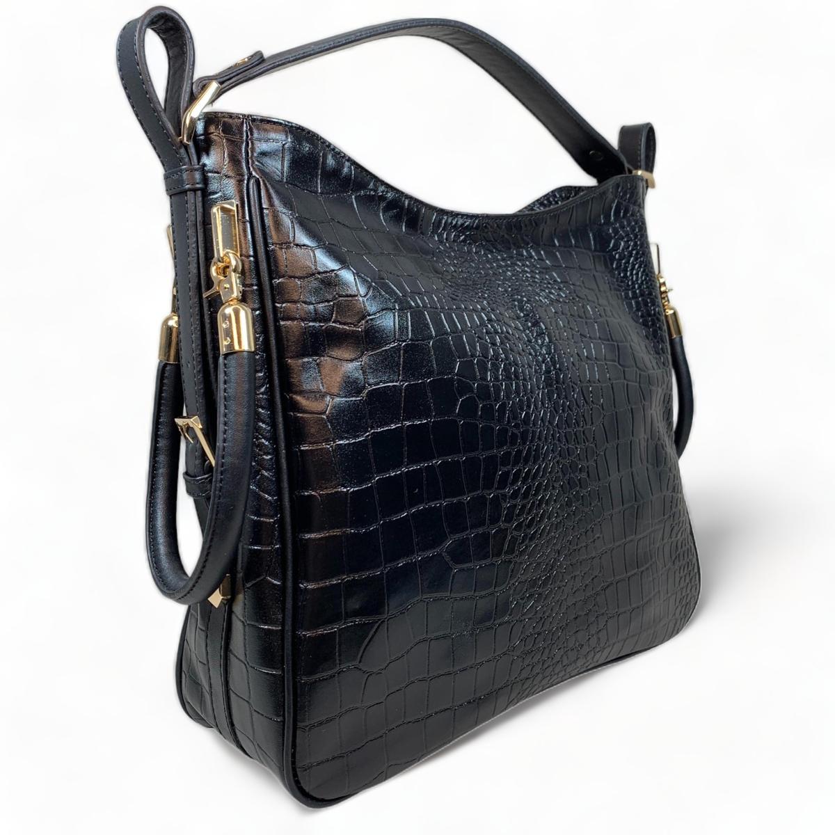 Top view showing zip closure and roomy main compartment, black tote