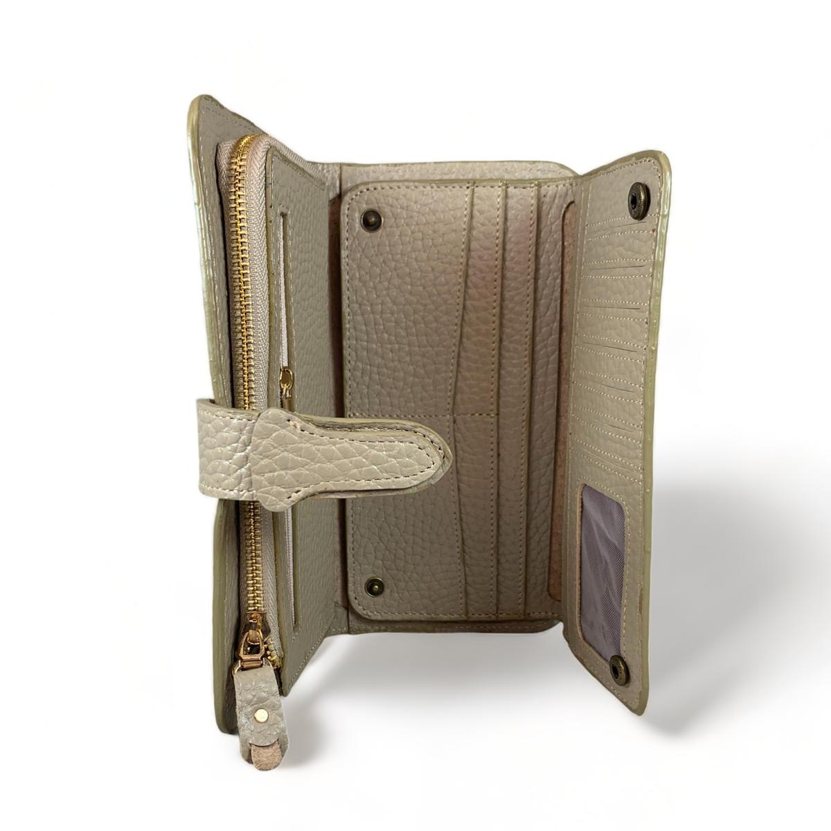 Cream leather card holder — compact design to match the clutch