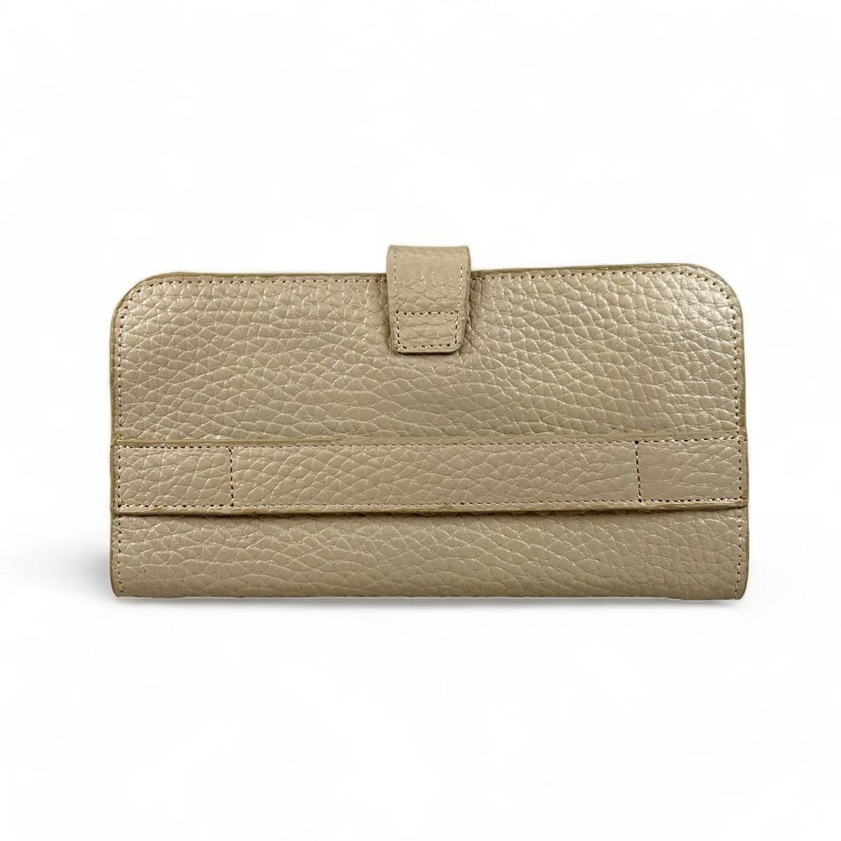 Cream genuine leather clutch and matching card holder — front view