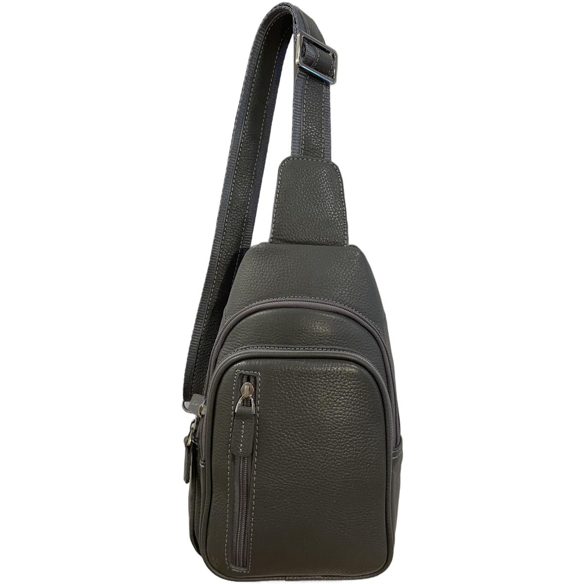 LeatherLuxe - Grey Leather Unisex Sling Bag Shoulder Crossbody