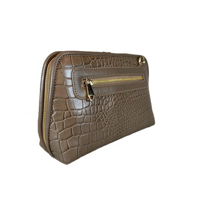 LeatherLuxe - Khaki Leather Clutch Bag Shoulder Bag; Crocodile Style; Crossbody Genuine leather Designer Premium leather bag for women leather hobo tote messenger bag Leather Accessories Leather Shop Leather Goods
