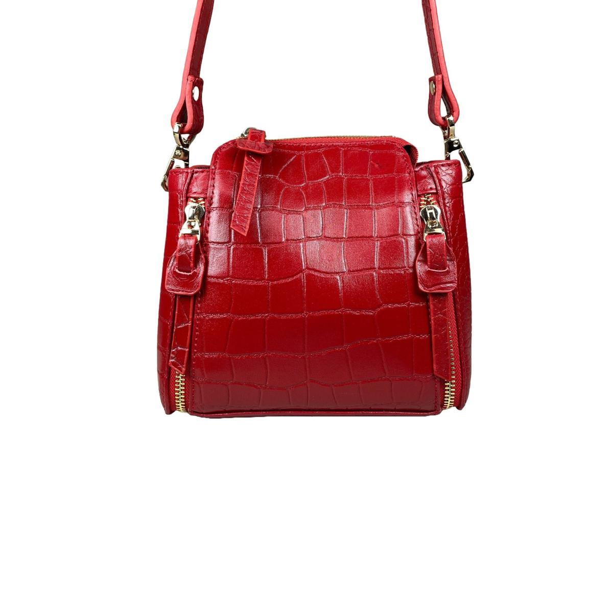 LeatherLuxe - Red Leather Handbag Shoulder Bag for Women; Crocodile Style Genuine leather Designer Premium leather bag for women leather hobo tote messenger bag Leather Accessories Leather Shop Leather Goods
