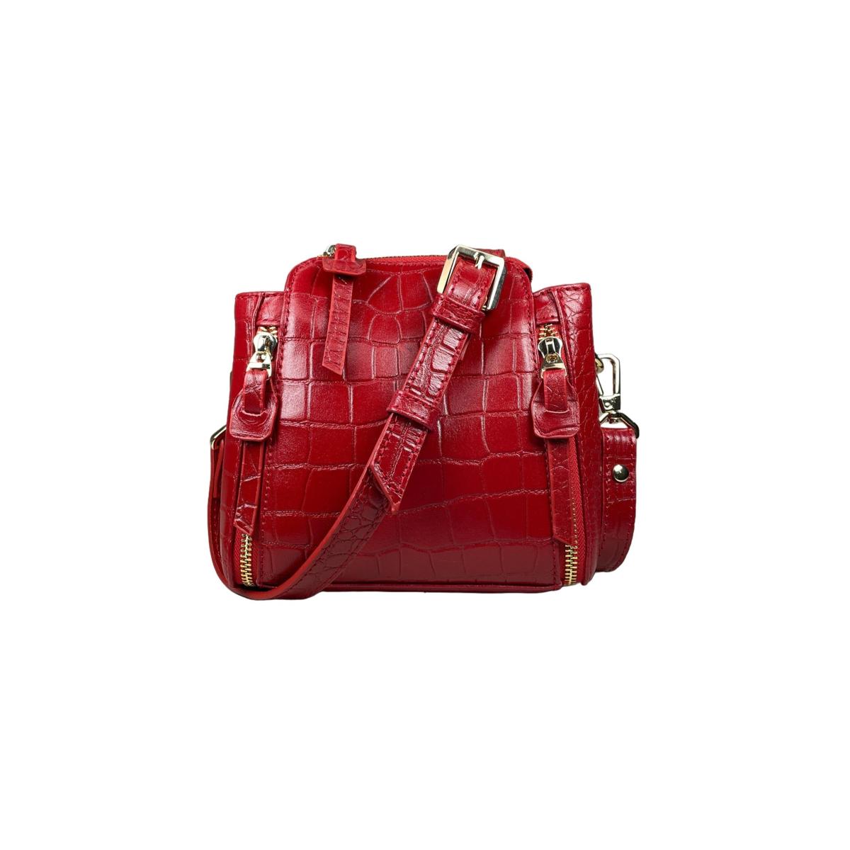 Small red crocodile-style leather shoulder bag — LeatherLuxe