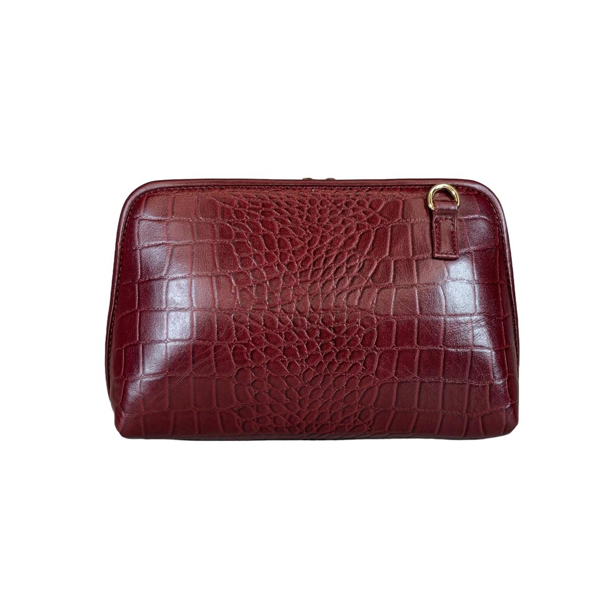 LeatherLuxe Dark Red Leather Clutch Bag Shoulder Bag Crossbody