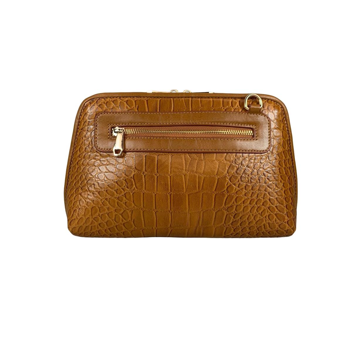 LeatherLuxe - Light Brown Leather Clutch Bag Shoulder Bag; Crocodile Style; Crossbody Genuine leather Designer Premium leather bag for women leather hobo tote messenger bag Leather Accessories Leather Shop Leather Goods