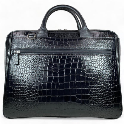 LeatherLuxe - Black Crocodile Style Leather Unisex Bag: Laptop Bag Genuine leather Designer Premium leather bag for women leather hobo tote messenger bag Leather Accessories Leather Shop Leather Goods