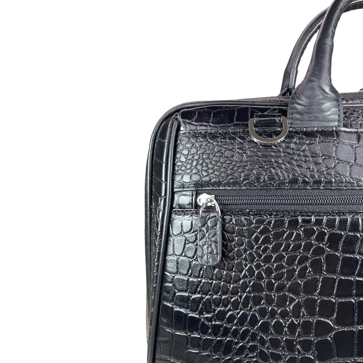LeatherLuxe - Black Crocodile Style Leather Unisex Bag: Laptop Bag Genuine leather Designer Premium leather bag for women leather hobo tote messenger bag Leather Accessories Leather Shop Leather Goods