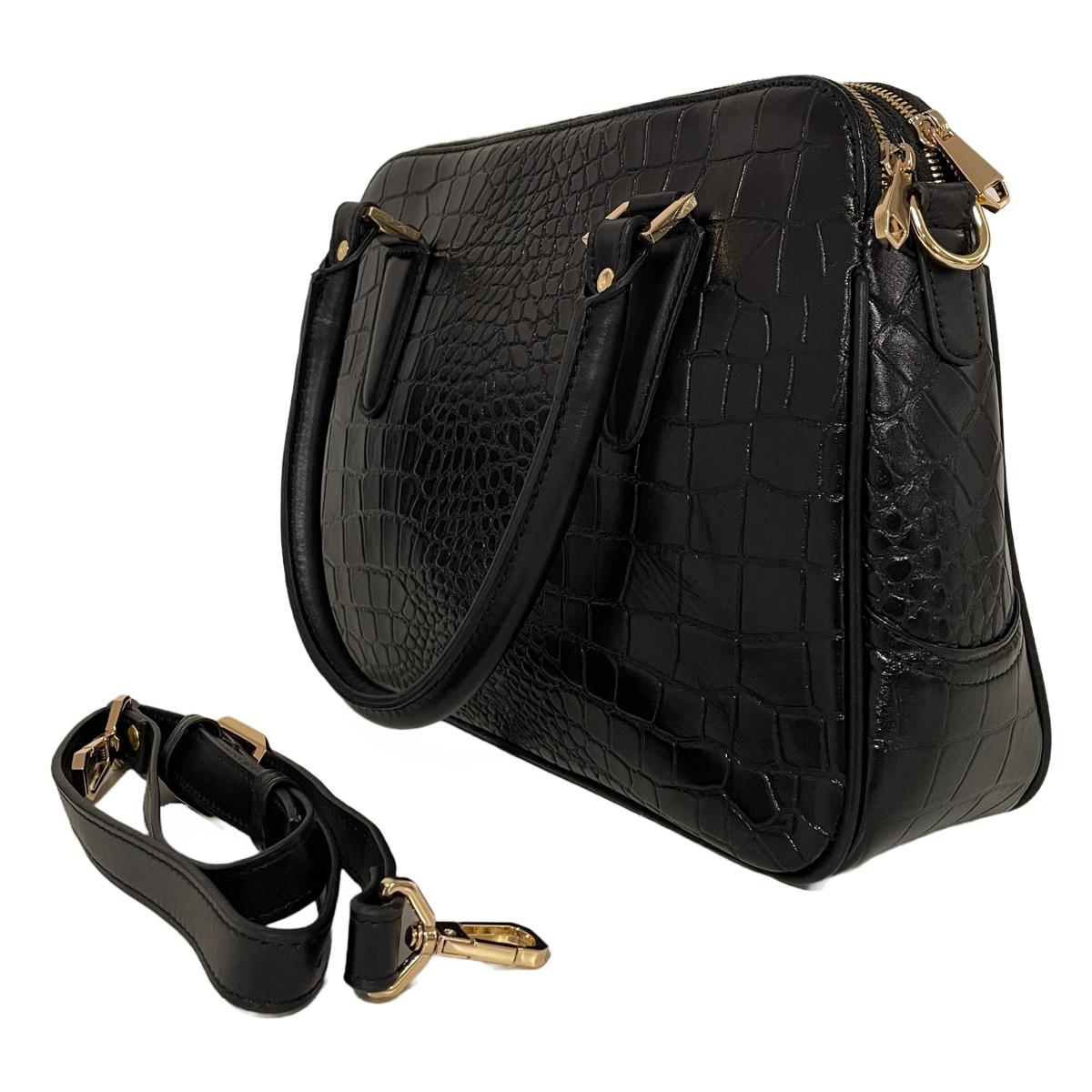 LeatherLuxe - Black Leather Office Bag: Functional Shoulder Bag; Crocodile Style Genuine leather Designer Premium leather bag for women leather hobo tote messenger bag Leather Accessories Leather Shop Leather Goods