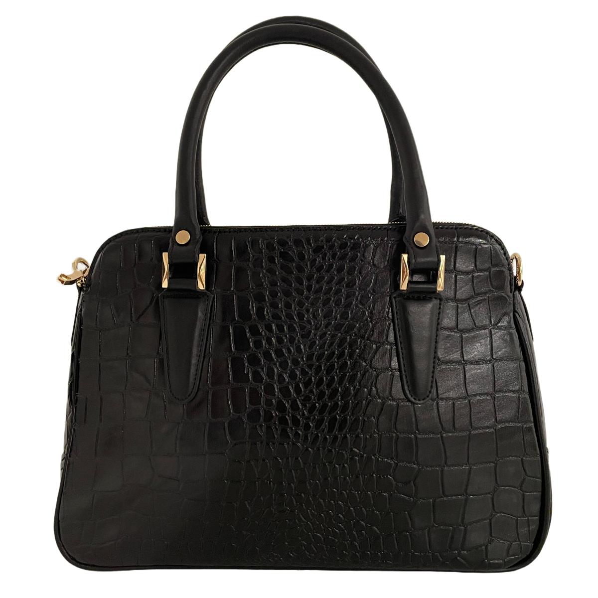 LeatherLuxe - Black Leather Office Bag: Functional Shoulder Bag; Crocodile Style Genuine leather Designer Premium leather bag for women leather hobo tote messenger bag Leather Accessories Leather Shop Leather Goods