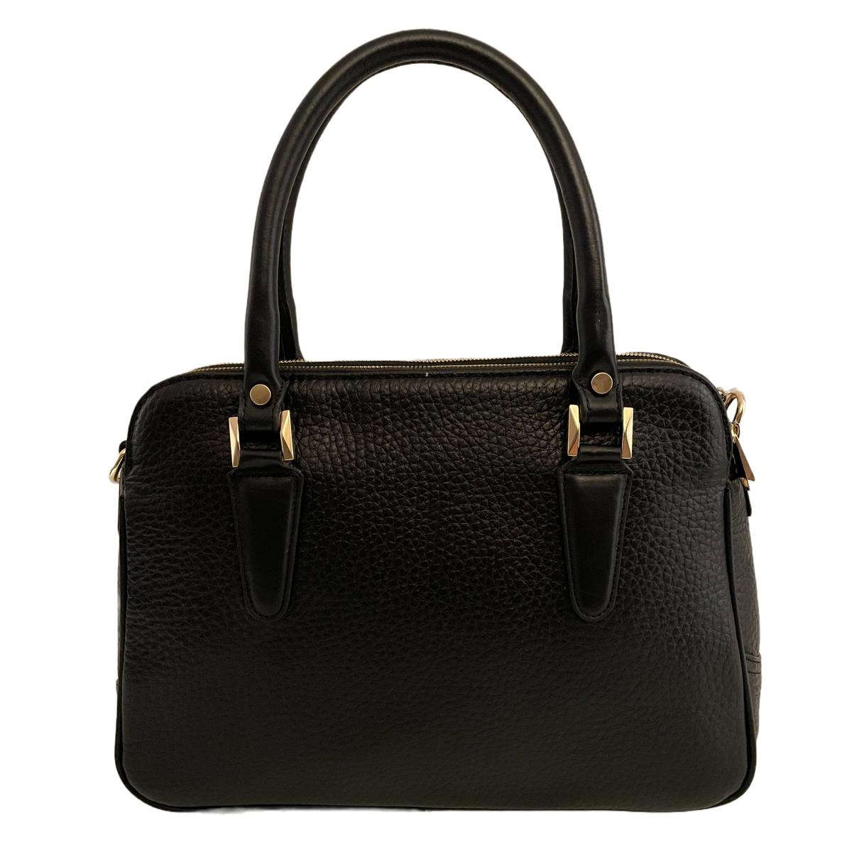 Back panel with slip pocket and neat stitching, black office bag
