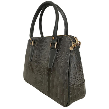 LeatherLuxe - Silver Leather Office Bag: Functional Shoulder Bag; Crocodile Style Genuine leather Designer Premium leather bag for women leather hobo tote messenger bag Leather Accessories Leather Shop Leather Goods