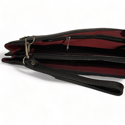 LeatherLuxe - Black Leather Wristlet; Large Size; Shoulder Bag; Unisex Genuine leather Designer Premium leather bag for women leather hobo tote messenger bag Leather Accessories Leather Shop Leather Goods