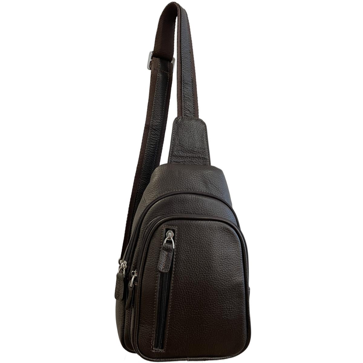 LeatherLuxe - Dark Brown Leather Unisex Sling Bag Shoulder Crossbody