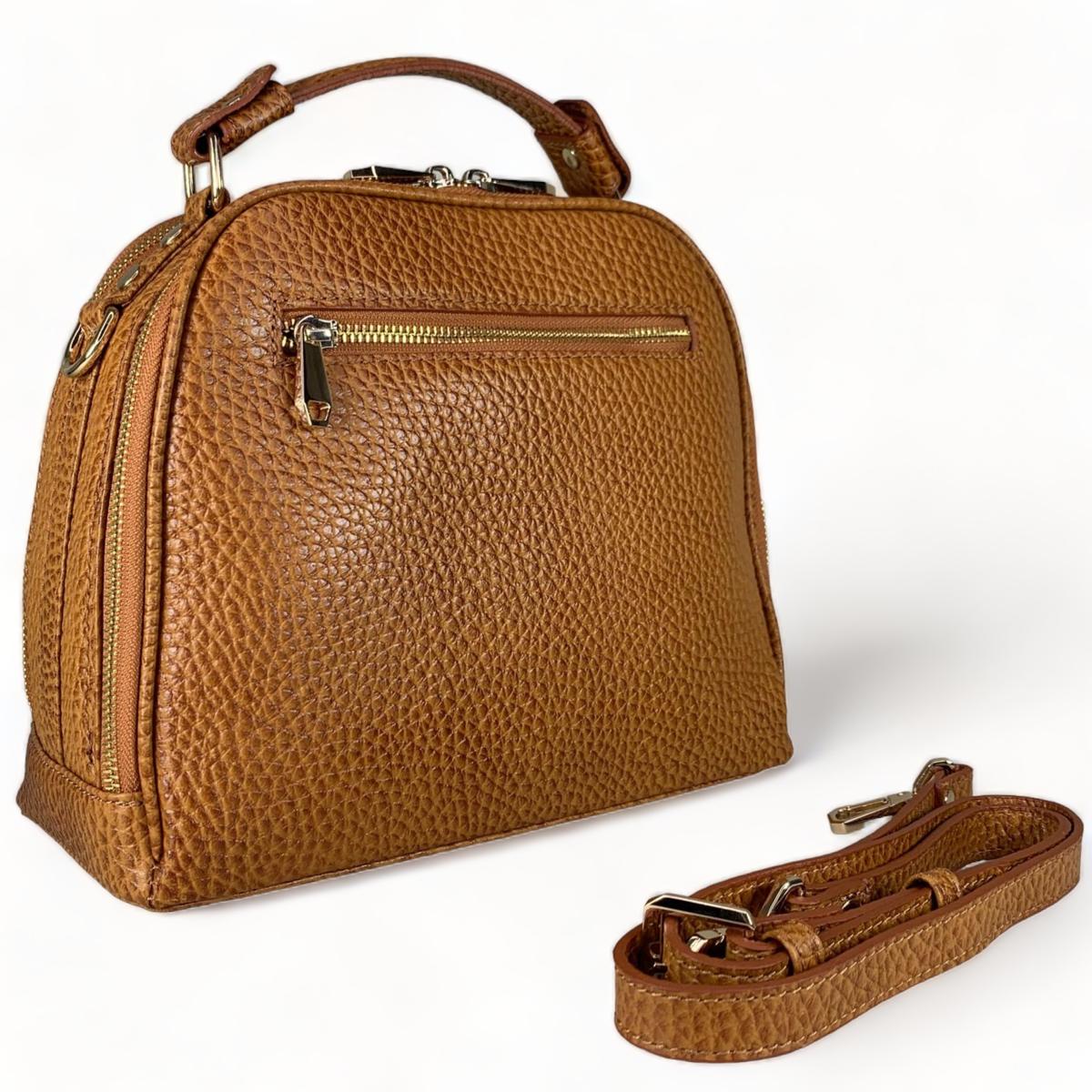 Light brown leather satchel handbag with top handle — LeatherLuxe