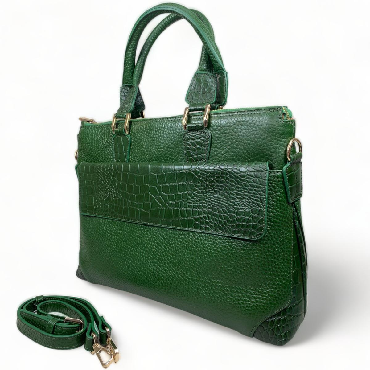 LeatherLuxe - Green Leather Unisex Bag; Laptop Bag; Large Bag Genuine leather Designer Premium leather bag for women leather hobo tote messenger bag Leather Accessories Leather Shop Leather Goods