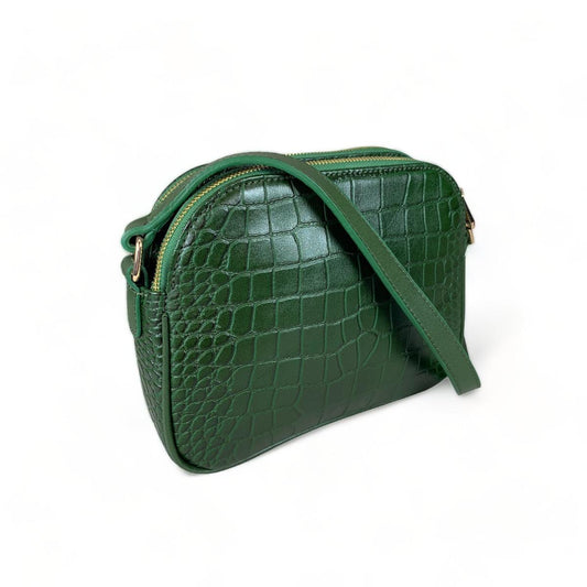 LeatherLuxe - Green Leather Women's Shoulder Bag; Crossbody; Crocodile Style Genuine leather Designer Premium leather bag for women leather hobo tote messenger bag Leather Accessories Leather Shop Leather Goods