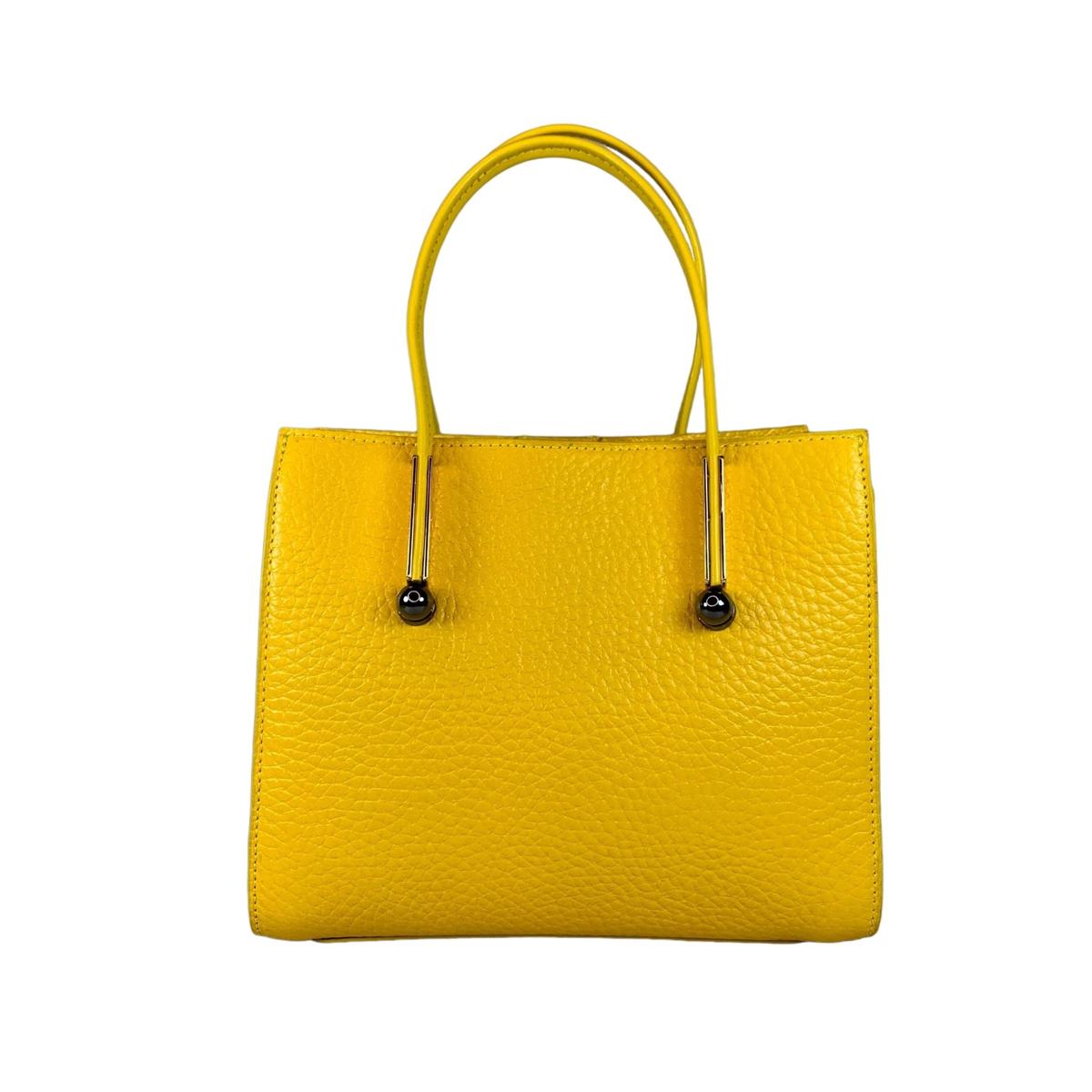 LeatherLuxe yellow structured handbag—warm complement for blue eyes